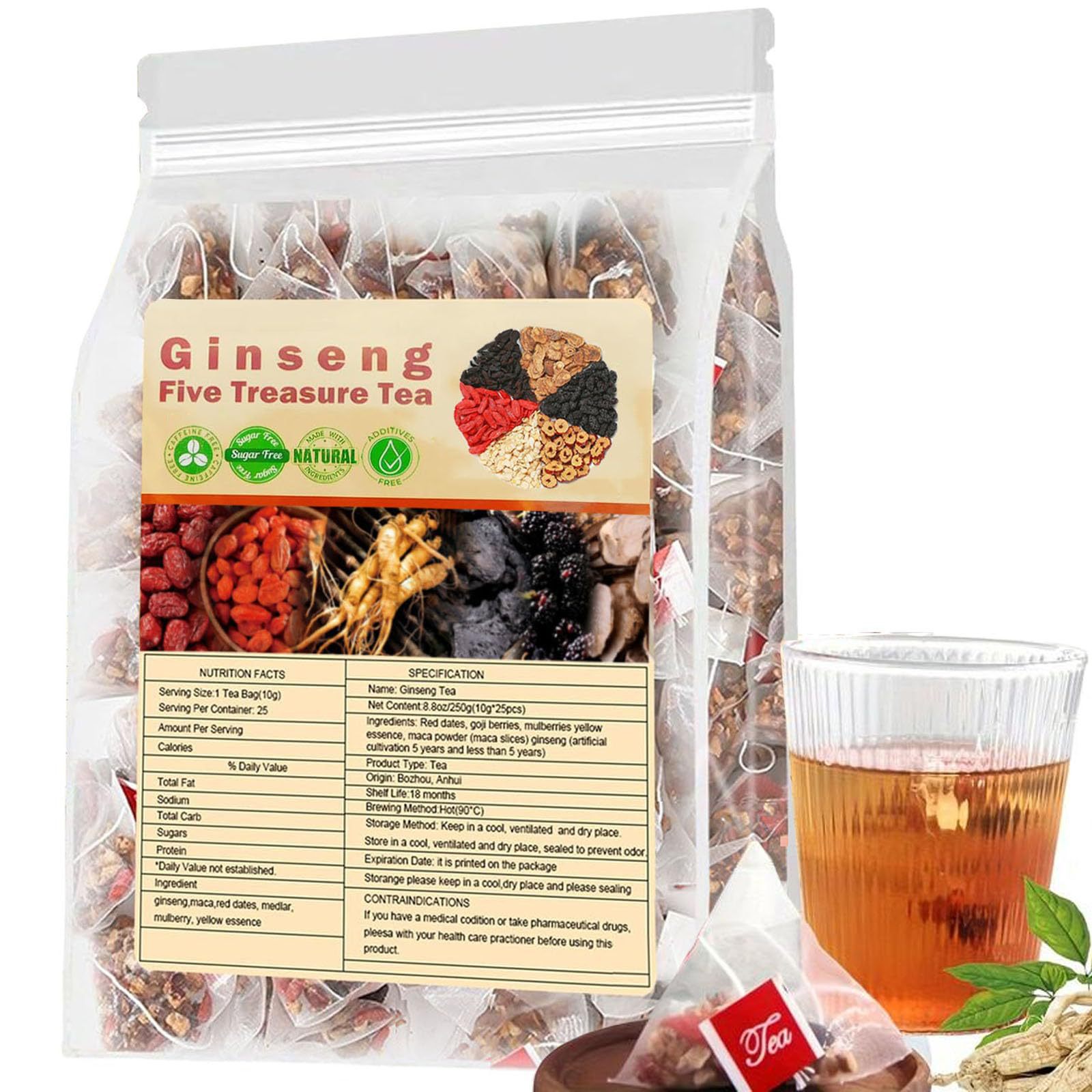 Herbal And Wellness - ชาโสมห้าสมบัติ ชาบำรุงไต ชาสมุนไพรจีนธรรมชาติ ชาล้างพิษไตสำหรับผู้ชายและผู้หญิง 6 ส่วนผสม